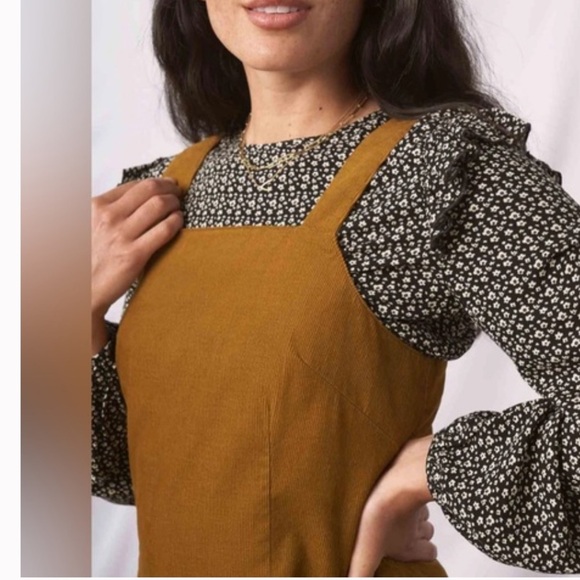 United By Blue Woman's Smoky Ochre Organic Corduroy Pinafore Dress sz sm - Picture 9 of 9